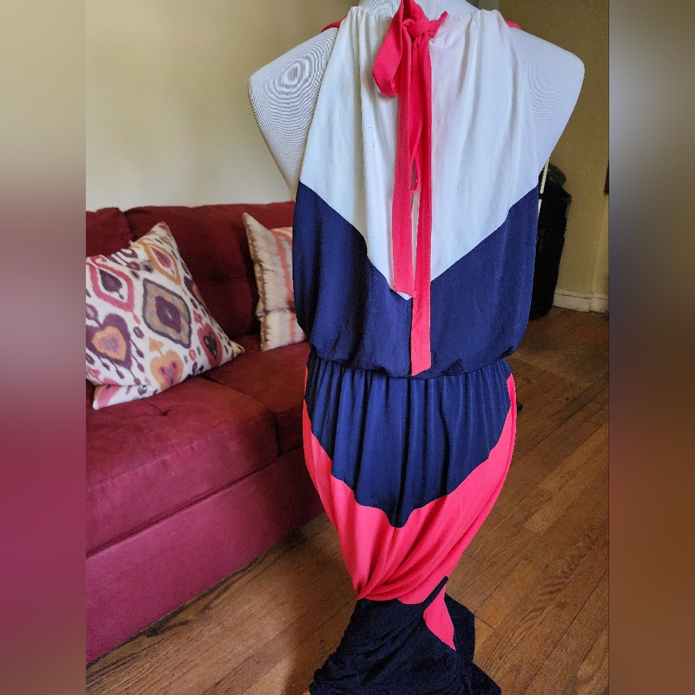 Vince Camuto White and Blue Sleeveless Halter Sundress - Picture 4 of 6